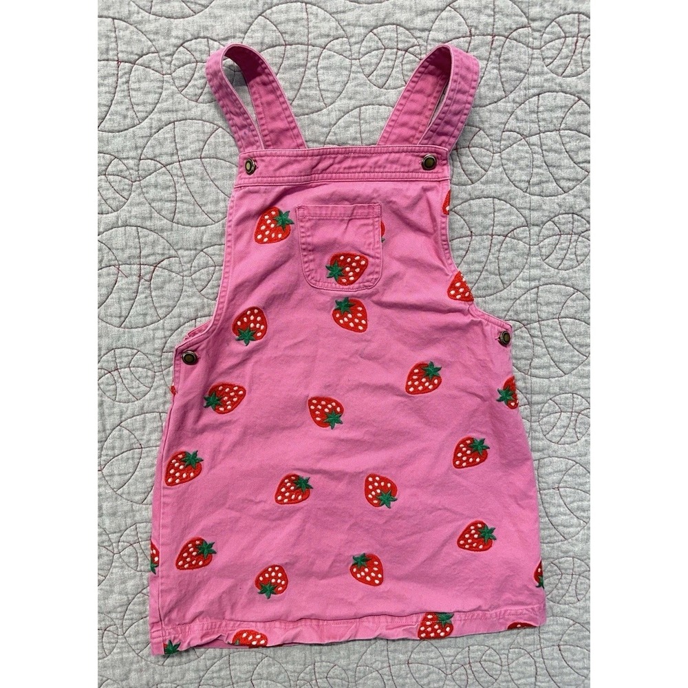Isaac Mizrahi Strawberry Embroidered Pink Overall Dress / Girls Size 8